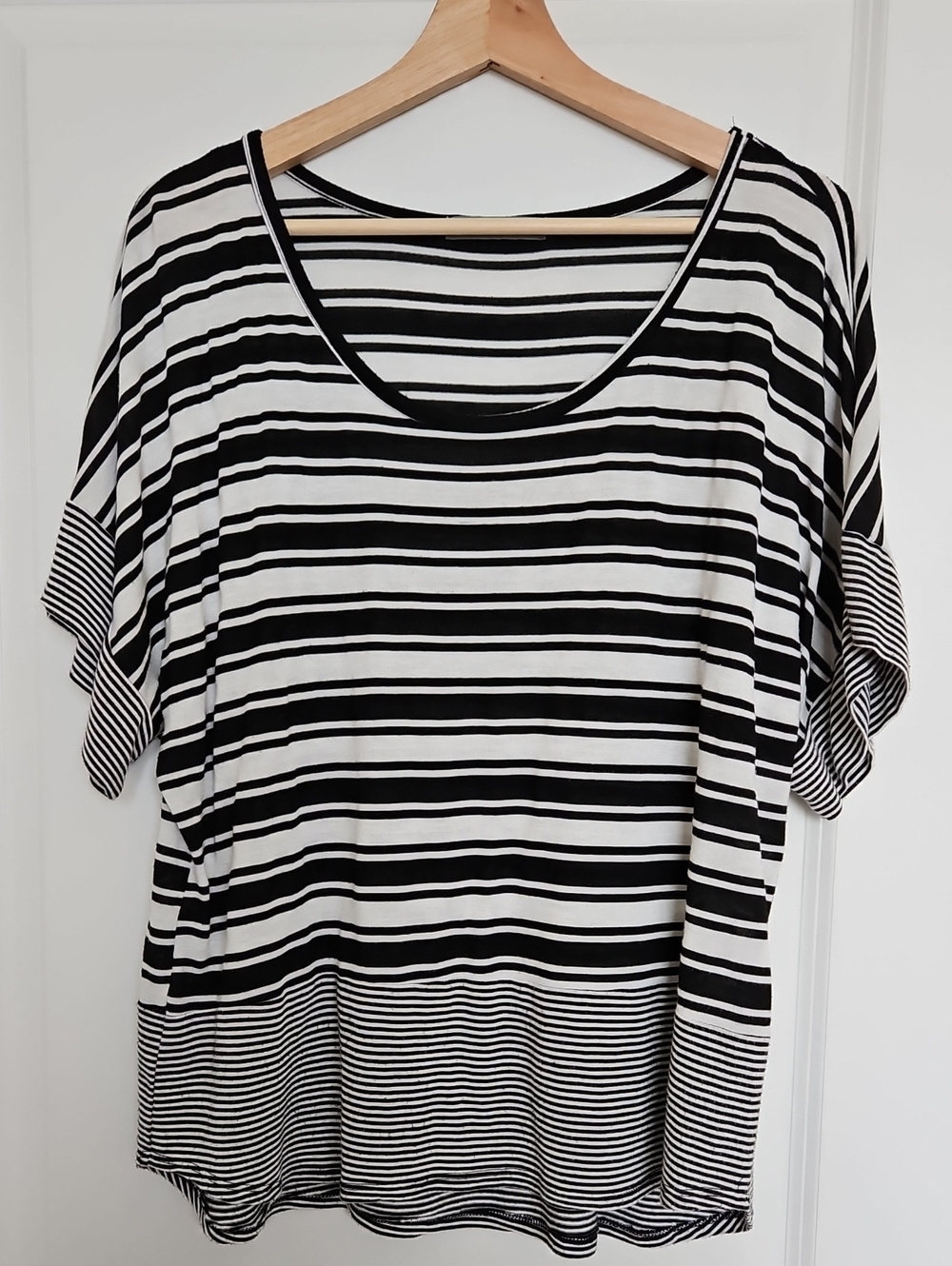 Olivia Moon Black and White Striped Scoop Neck Tee